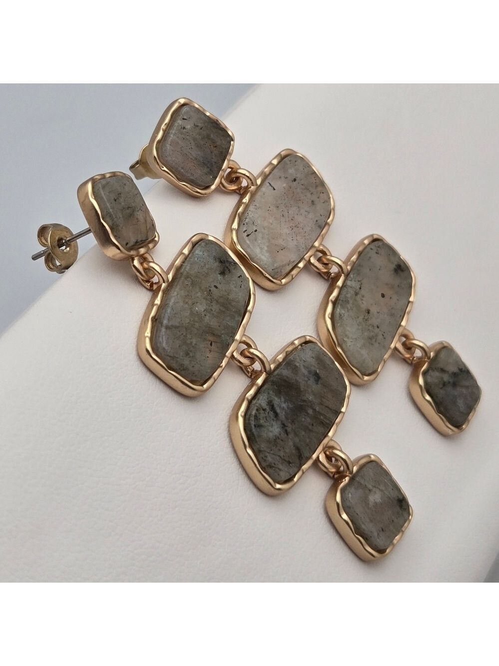 Banana Republic Factory Labradorite Tiered Drop Earrings Gold Tone - Picture 4 of 11
